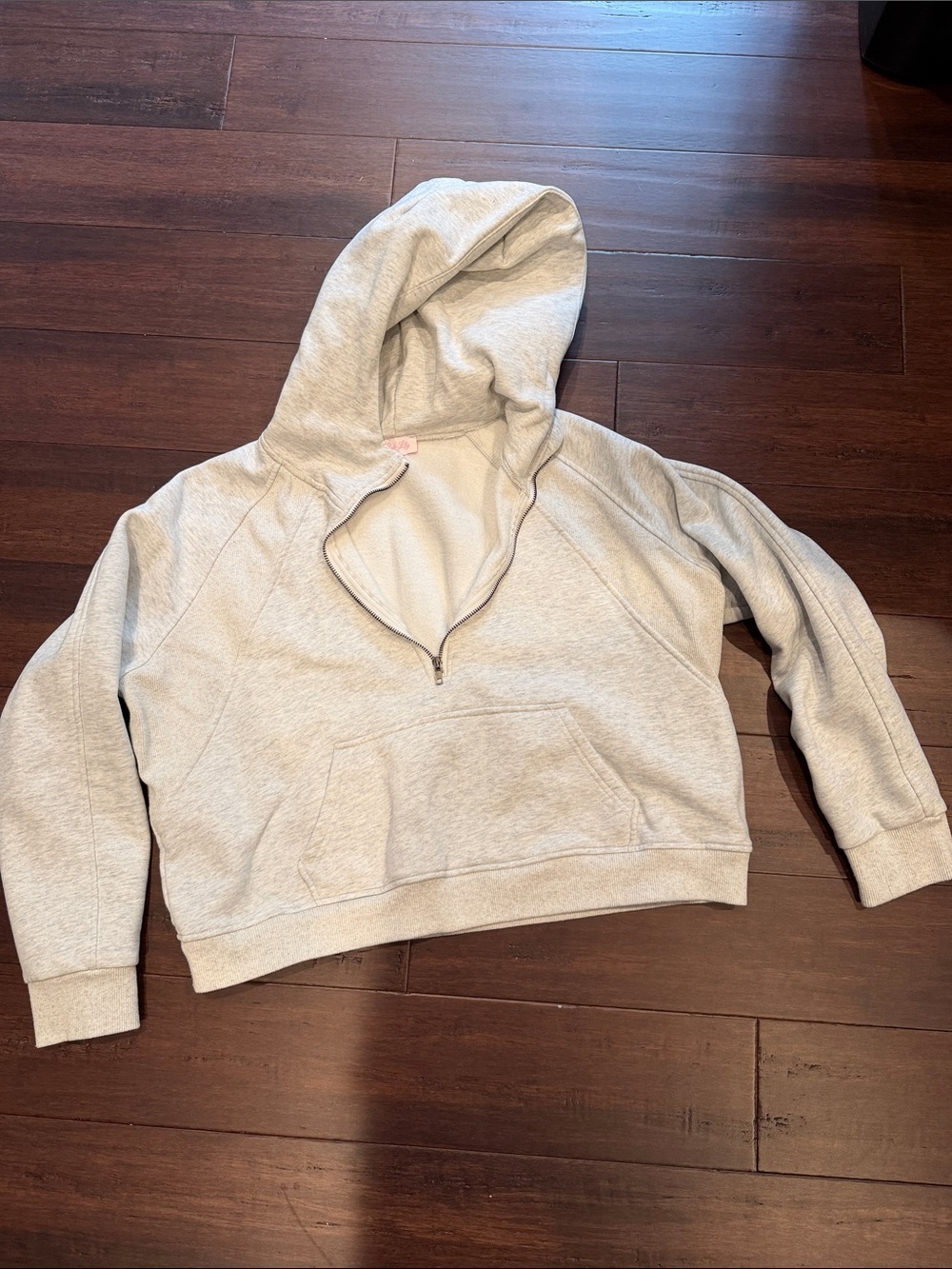 Light Gray Women's Half-Zip Hoodie Sweatshirt Pink Lily